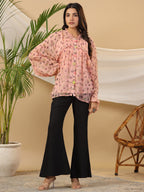 Juniper Peach Floral Printed Chiffon Tunic With Inner | Grocsy