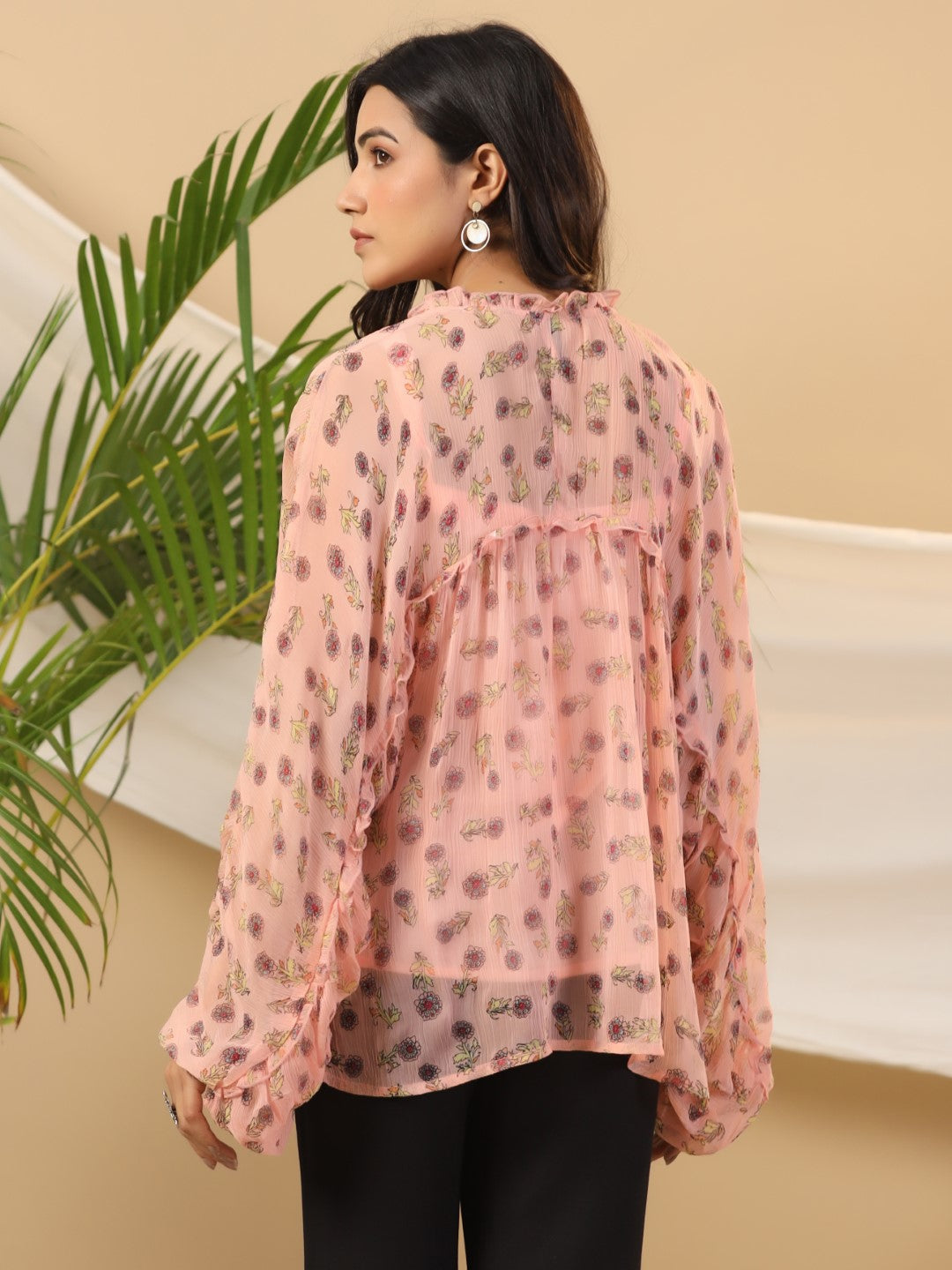 Juniper Peach Floral Printed Chiffon Tunic With Inner | Grocsy