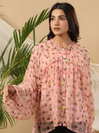 Juniper Peach Floral Printed Chiffon Tunic With Inner | Grocsy
