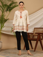Juniper Women's Ivory Geometric Printed Rayon Tunic With Beads & Sequins | Grocsy