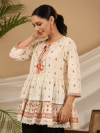 Juniper Women's Ivory Geometric Printed Rayon Tunic With Beads & Sequins | Grocsy
