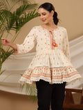 Juniper Women's Ivory Geometric Printed Rayon Tunic With Beads & Sequins | Grocsy