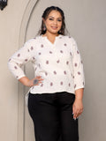 Juniper Ivory Women Floral Embroidered High-Low Cotton Plus Size Tunic With Half Placket | Grocsy