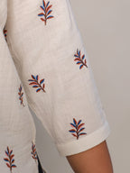 Juniper Ivory Women Floral Embroidered High-Low Cotton Plus Size Tunic With Half Placket | Grocsy