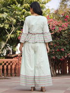 Juniper Women's Mint Floral Printed Peplum Co-Ord Set With Kantha Work & Beads | Grocsy