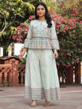 Juniper Women's Mint Floral Printed Peplum Co-Ord Set With Kantha Work & Beads | Grocsy