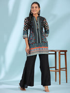 Juniper Women's Black Pure Cotton Geometric Printed & Pleated Kurta With Beads & Sequins | Grocsy