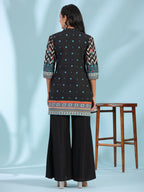 Juniper Women's Black Pure Cotton Geometric Printed & Pleated Kurta With Beads & Sequins | Grocsy
