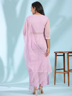 Juniper Women's Lilac Floral Printed pure Cotton Kurta Palazzos & Kota Doria Dupatta With Beads Work | Grocsy