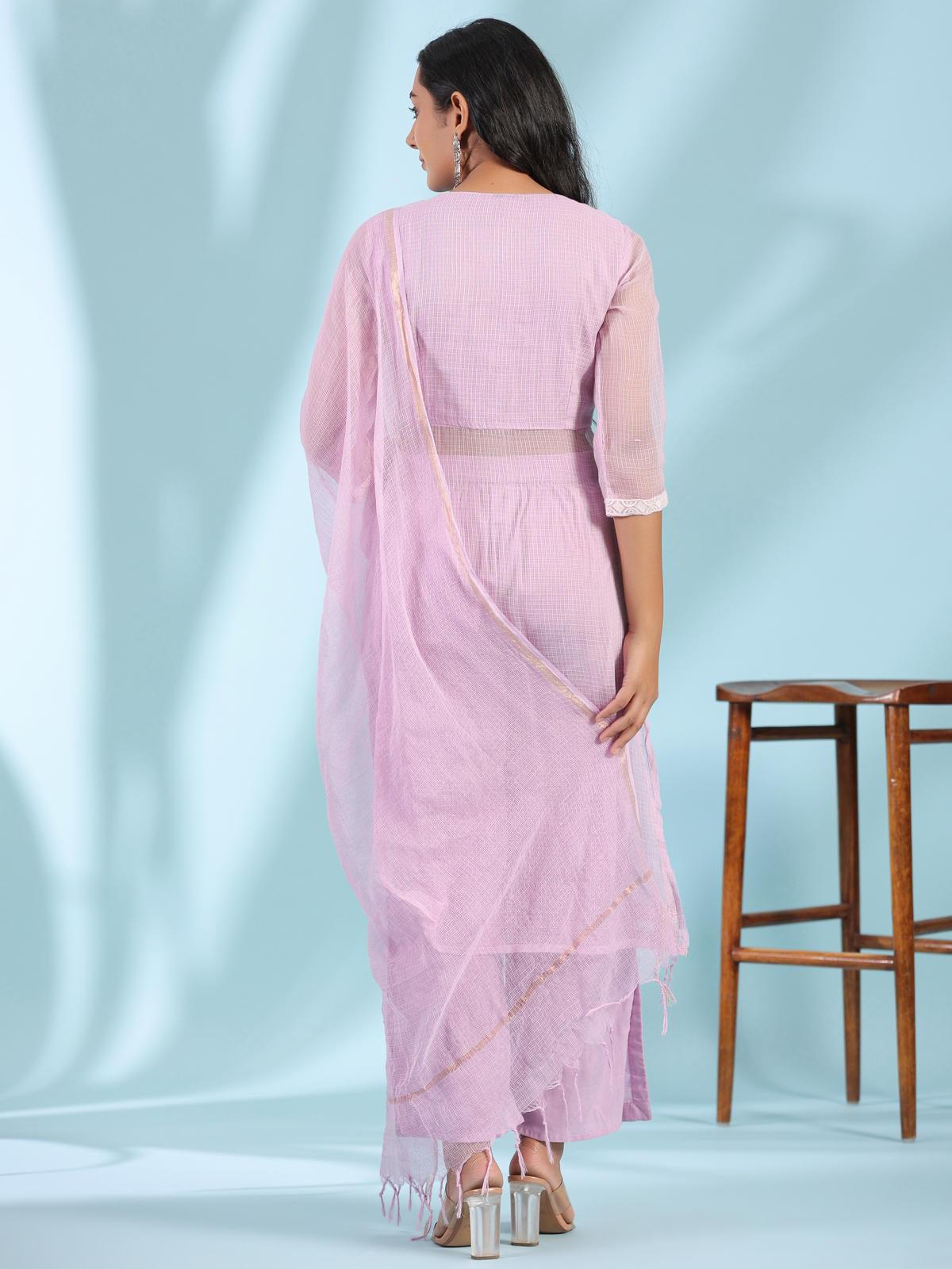 Juniper Women's Lilac Floral Printed pure Cotton Kurta Palazzos & Kota Doria Dupatta With Beads Work | Grocsy