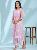Juniper Women's Lilac Floral Printed pure Cotton Kurta Palazzos & Kota Doria Dupatta With Beads Work | Grocsy