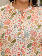 Juniper Ivory Floral Printed Rayon High-Low Plus Size Tunic With Lace | Grocsy