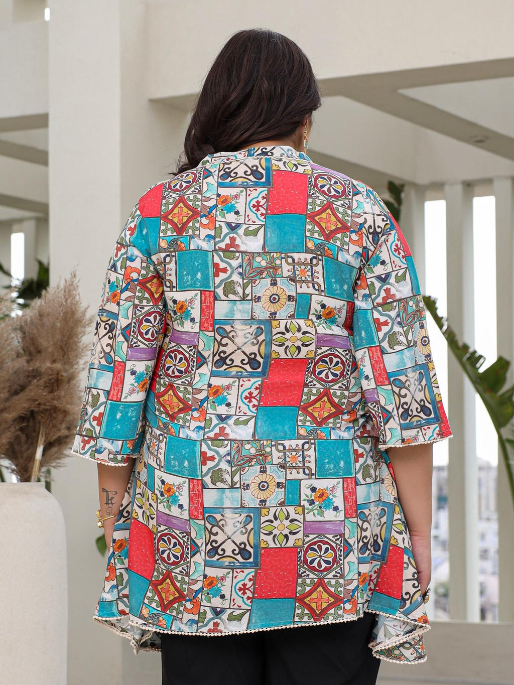 Juniper Women's The Digitopia Multi-Coloured Rayon Printed High-Low Tunic | Grocsy