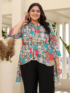 Juniper Women's The Digitopia Multi-Coloured Rayon Printed High-Low Tunic | Grocsy