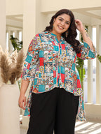 Juniper Women's The Digitopia Multi-Coloured Rayon Printed High-Low Tunic | Grocsy