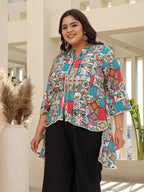 Juniper Women's The Digitopia Multi-Coloured Rayon Printed High-Low Tunic | Grocsy