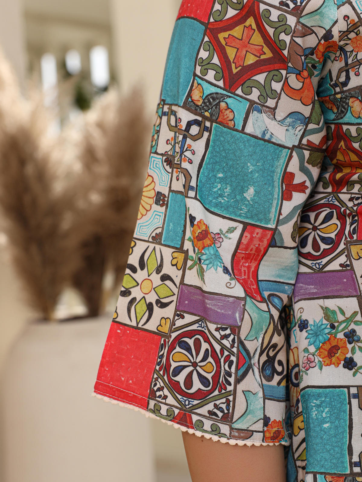 Juniper Women's The Digitopia Multi-Coloured Rayon Printed High-Low Tunic | Grocsy