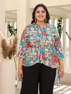 Juniper Women's The Digitopia Multi-Coloured Rayon Printed High-Low Tunic | Grocsy