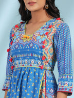 Juniper Women's Blue Floral Printed Pure Cotton Dress With Beads & sequins Work | Grocsy