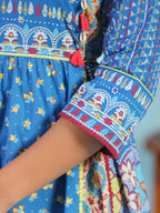 Juniper Women's Blue Floral Printed Pure Cotton Dress With Beads & sequins Work | Grocsy