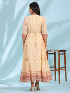 Juniper Women's Festive Ivory Ethnic Motif Printed Tiered Dress With Sequins & Beadwork | Grocsy