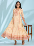 Juniper Women's Festive Ivory Ethnic Motif Printed Tiered Dress With Sequins & Beadwork | Grocsy