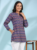 Juniper Women's The Crafted Geometrics Blue Geometric Printed Rayon Tunic | Grocsy