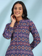 Juniper Women's The Crafted Geometrics Blue Geometric Printed Rayon Tunic | Grocsy