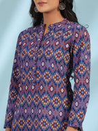 Juniper Women's The Crafted Geometrics Blue Geometric Printed Rayon Tunic | Grocsy