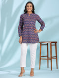 Juniper Women's The Crafted Geometrics Blue Geometric Printed Rayon Tunic | Grocsy