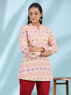 Juniper Women's The Crafted Geometrics Ivory Geometric Printed Rayon Tunic | Grocsy