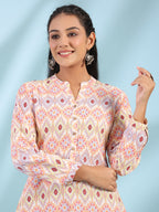 Juniper Women's The Crafted Geometrics Ivory Geometric Printed Rayon Tunic | Grocsy