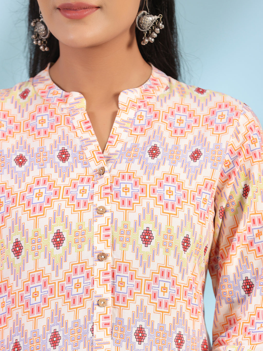 Juniper Women's The Crafted Geometrics Ivory Geometric Printed Rayon Tunic | Grocsy