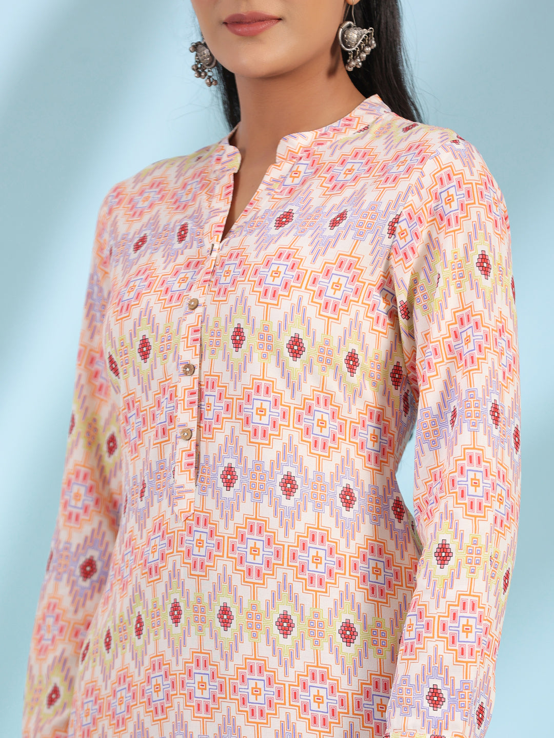 Juniper Women's The Crafted Geometrics Ivory Geometric Printed Rayon Tunic | Grocsy