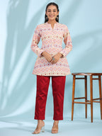 Juniper Women's The Crafted Geometrics Ivory Geometric Printed Rayon Tunic | Grocsy