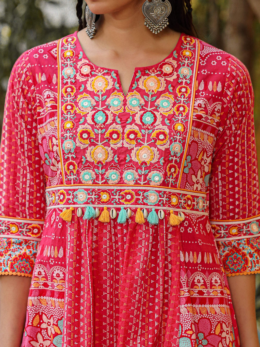 Juniper Women Pink Cotton Cambric printed & Embroidered Tunic | Grocsy