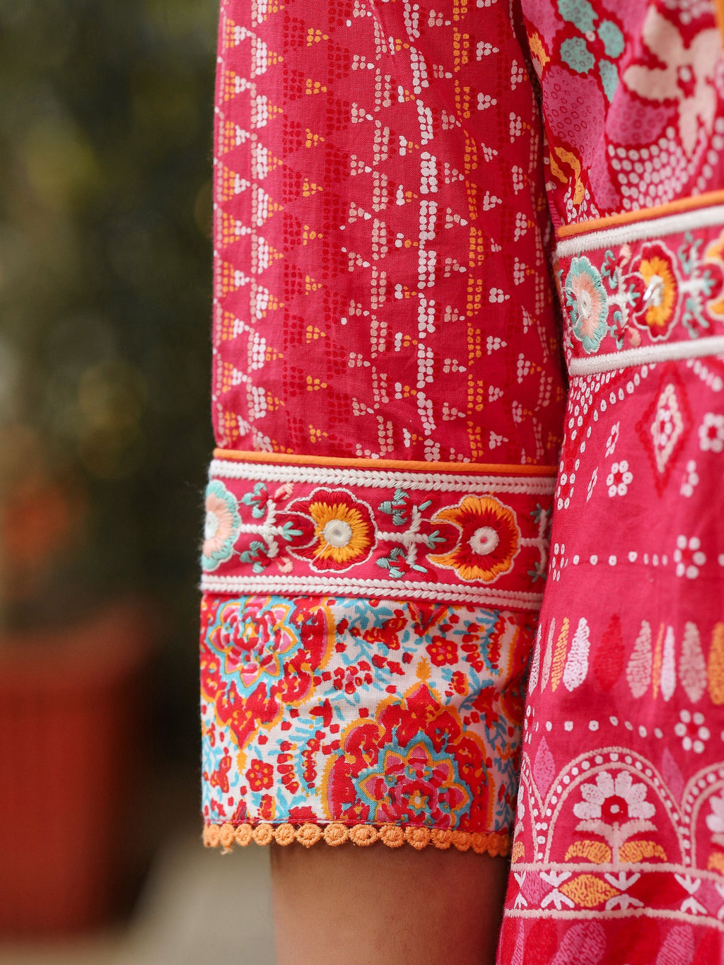 Juniper Women Pink Cotton Cambric printed & Embroidered Tunic | Grocsy