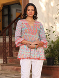Juniper Women's Blue Embroidered Cotton Voile Peplum Tunic | Grocsy