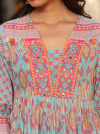 Juniper Women's Blue Embroidered Cotton Voile Peplum Tunic | Grocsy