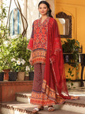 Juniper Women's Rust Ikat Printed Cotton Voile Kurta Bell Bottom & Dupatta Set With Coins Kaudis & Mirror Work | Grocsy