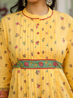 Juniper Women's Mustard Floral Printed Cotton Voile Tunic With Lace Work | Grocsy