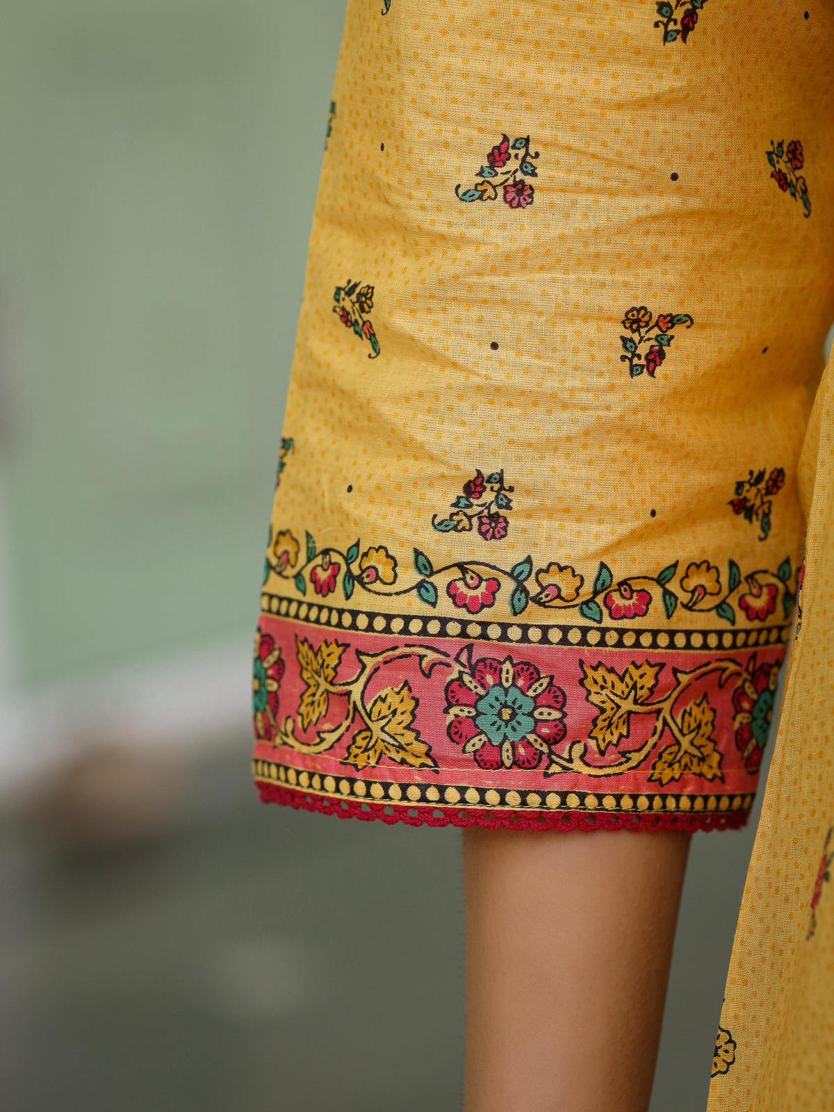 Juniper Women's Mustard Floral Printed Cotton Voile Tunic With Lace Work | Grocsy