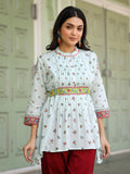 Juniper Women's Women Sky Blue Cotton Floral Printed Lacy Peplum Tunic With Tie-Up At Back | Grocsy
