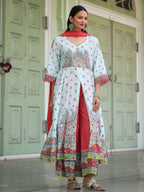 Juniper Sky Blue Cotton Floral Printed Anarkali Kurta With Pants And Dupatta Set With Sequins & Beadwork | Grocsy
