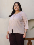 Juniper Women's The Mishri Nude Floral Printed & Gathered Rayon Plus Size Tunic | Grocsy
