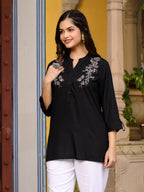 Juniper Black Modal Rayon Embroidered Tunic | Grocsy