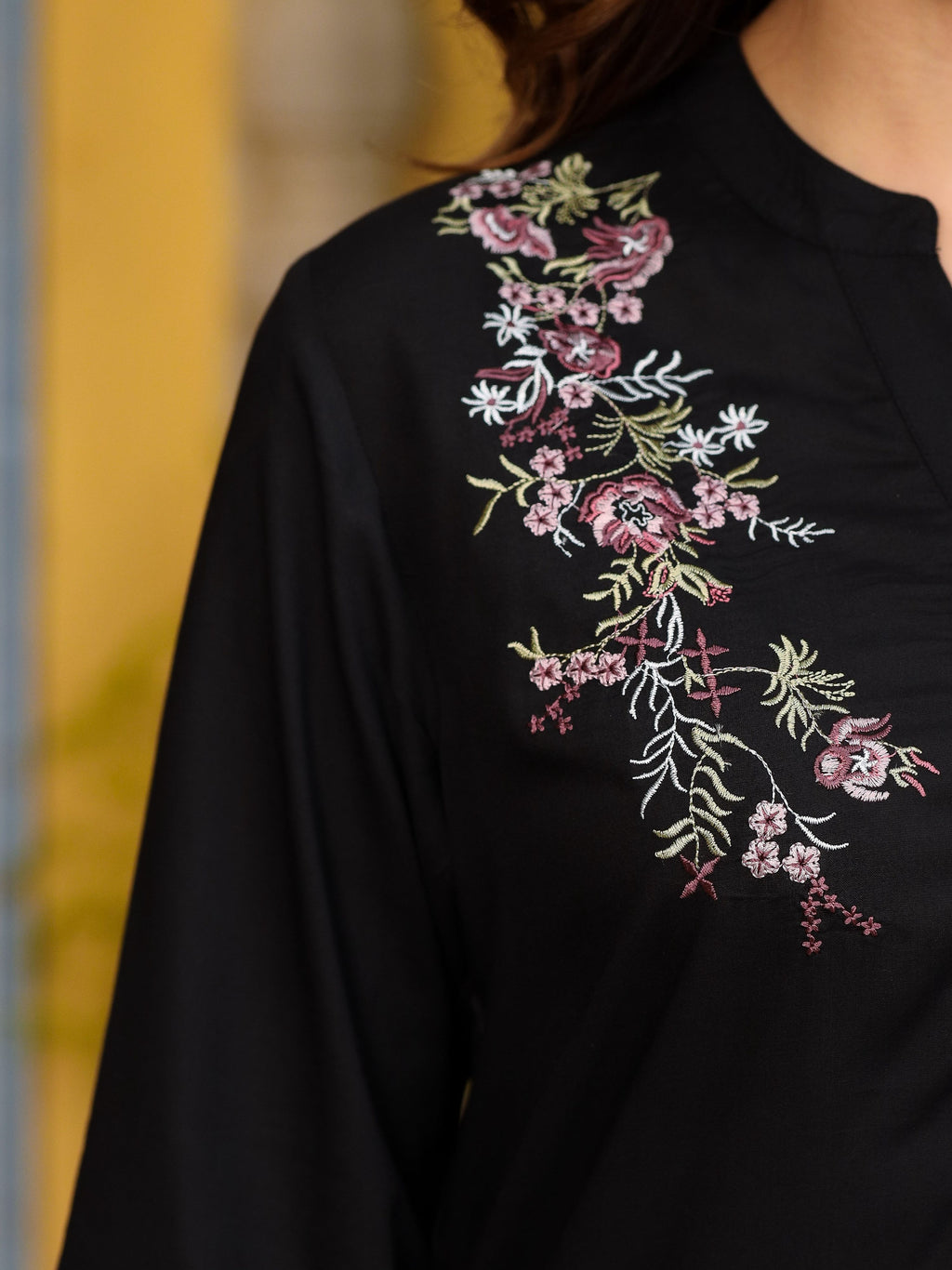Juniper Black Modal Rayon Embroidered Tunic | Grocsy