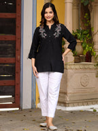 Juniper Black Modal Rayon Embroidered Tunic | Grocsy