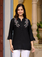 Juniper Black Modal Rayon Embroidered Tunic | Grocsy