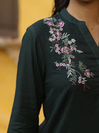 Juniper Green Modal Rayon Embroidered Tunic | Grocsy